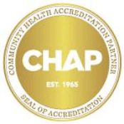 A gold seal that says community health accreditation partner.