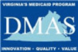 A blue and white logo for the virginia medicaid program.